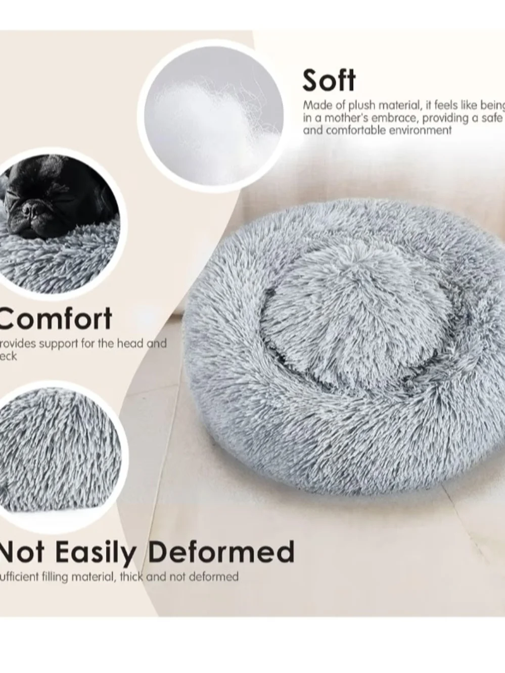 Dog & Cat Bed for Indoor Cats, 20in Calming Donut Bed for Puppy and Kitten